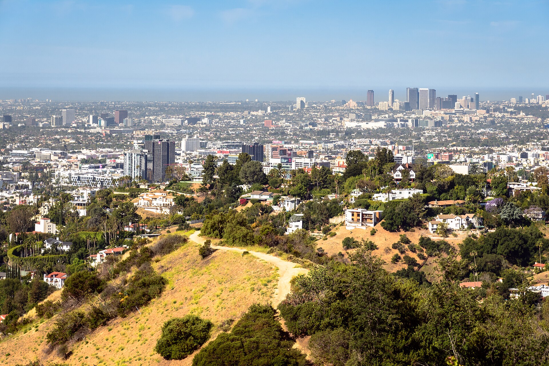 The Los Angeles basin and downtown skyline from the hills